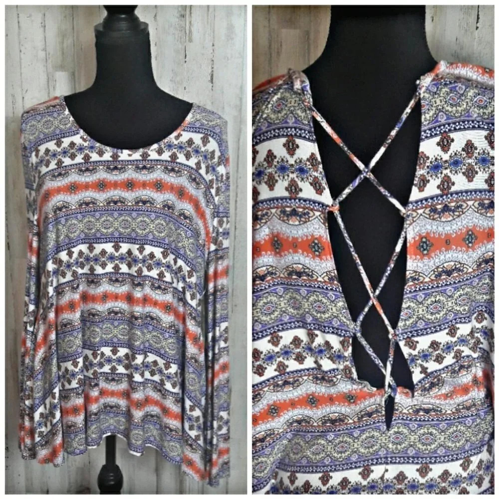 Anthro Bell Sleeve Tribal Boho Chic Long Sleeve M